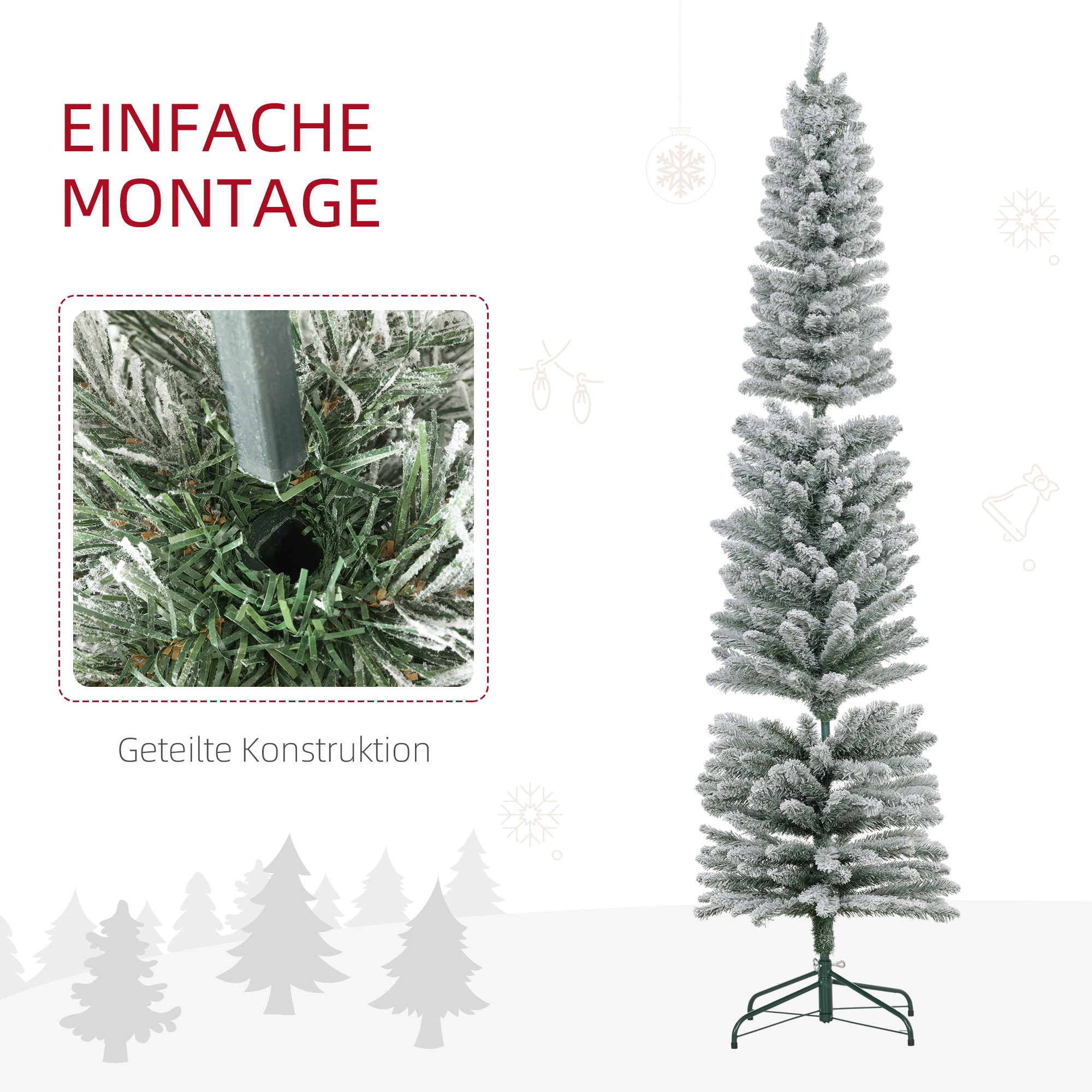 Kerstboom 210 cm, LED-Lichtslinger, Kunststof, Vlamvertragend, Metalen Basis, Groen