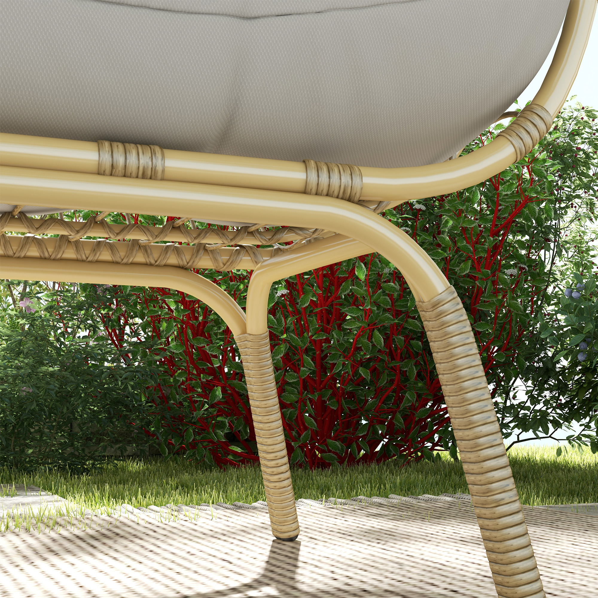 Rieten Tuinstoel, Weerbestendig, 126 cm x 72 cm x 126 cm, Natuur + Grijs