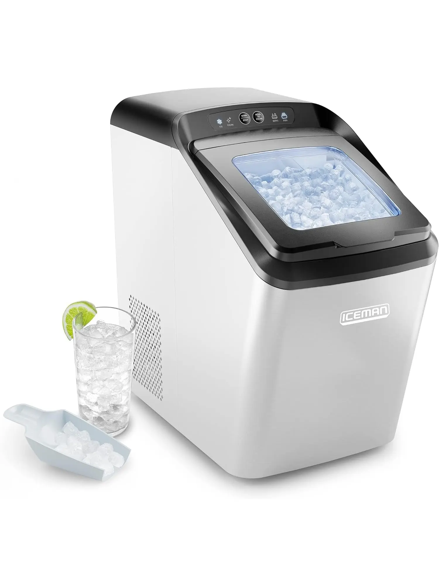 Iceman Countertop Nugget Ice Maker, Stainless Steel, 26lbs/Day, Self-Cleaning, Waterline-Compatible, Includes Scoop