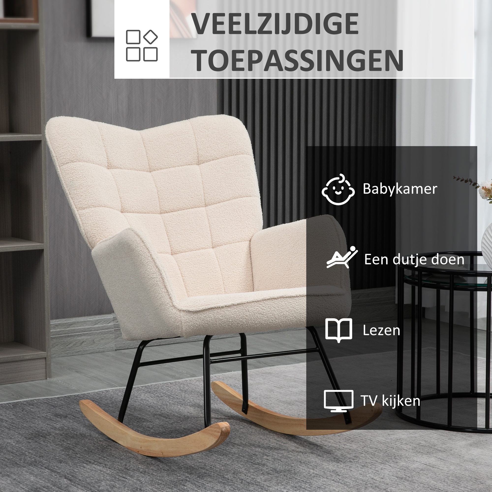 schommelstoel accentstoel tot 120 kg, polyester, beige