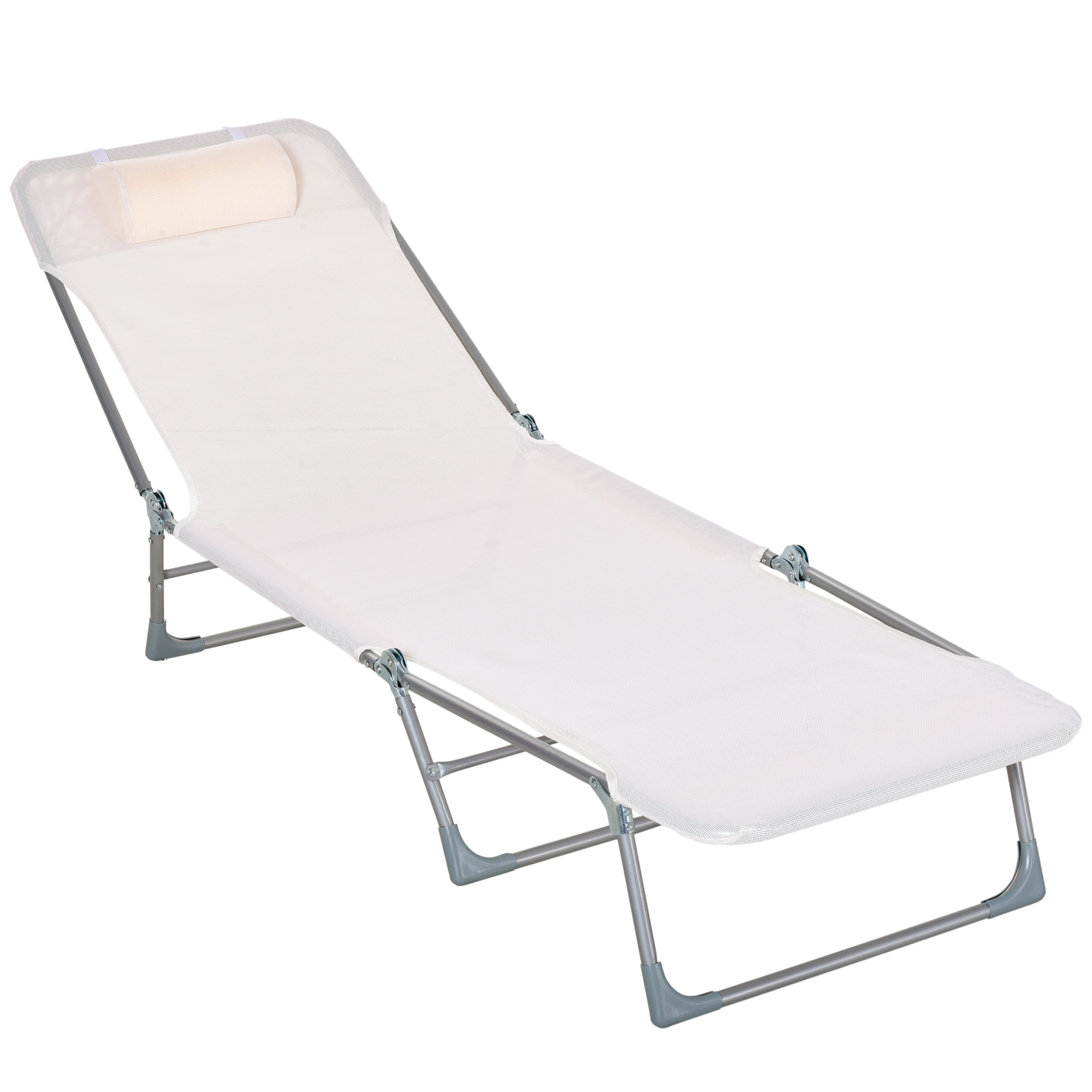 Outsunny Sonnenliege Gartenliege verstellbar klappbar mit Kissen und 5-fach verstellbarer Rückenlehne creme
