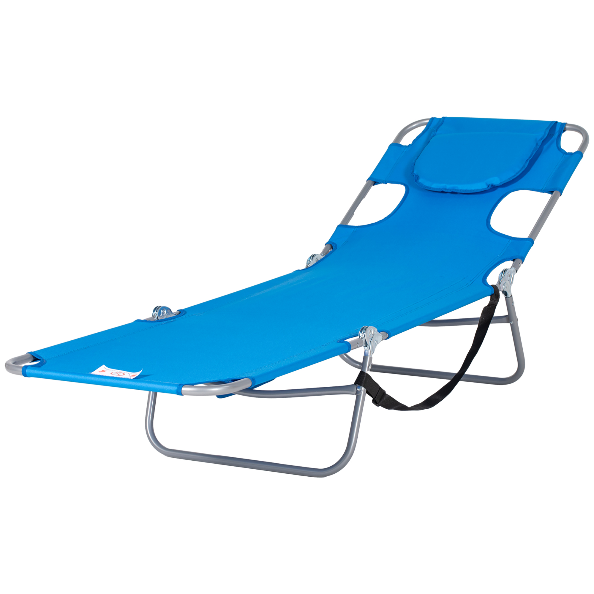 Outsunny Gartenliege, Liegestuhl mit gepolsterter Gesichtsöffnung, Massage-Liege für draußen, Seitentasche, Stoff, Metall, Blau