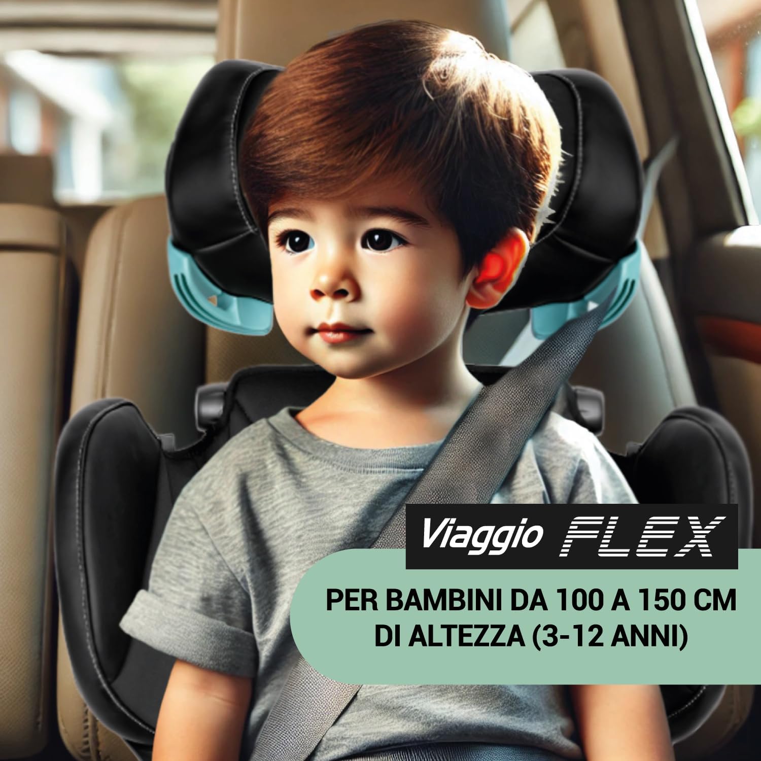 Peg Perego Viaggio Flex Seggiolino Auto ISOFIX con Tecnologia Avanzata, Reclinabile, Pieghevole, Schienale Rinforzato, per Bambini da 100 a 150 cm (3-12 anni), 15-36 kg, Crystal Black