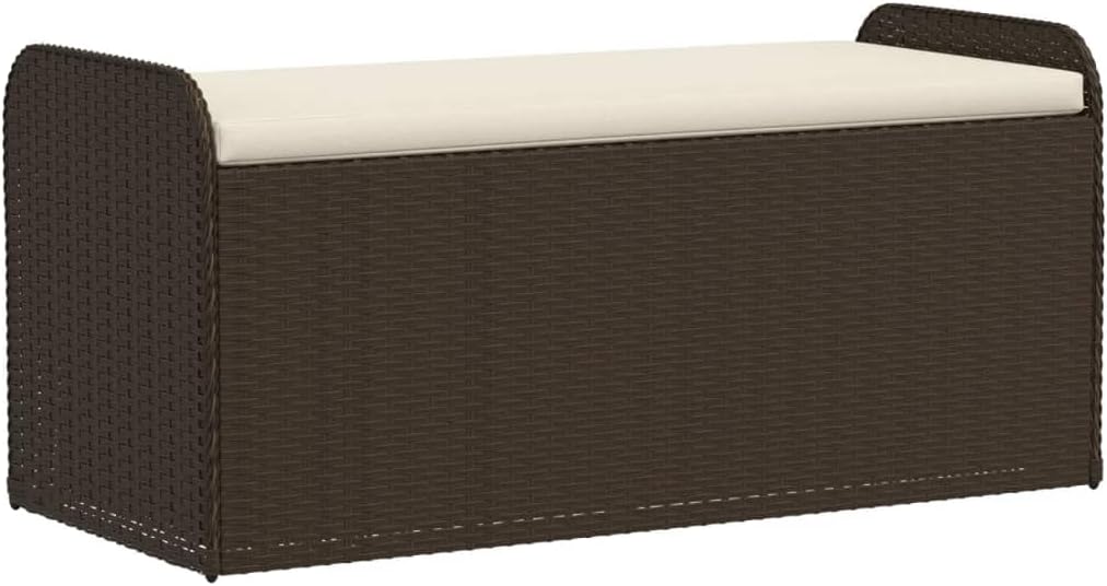 LAPOOH Outdoor / Indoor Bench with Brown Cushion in Polyrattan 115 x 51 x 52 cm