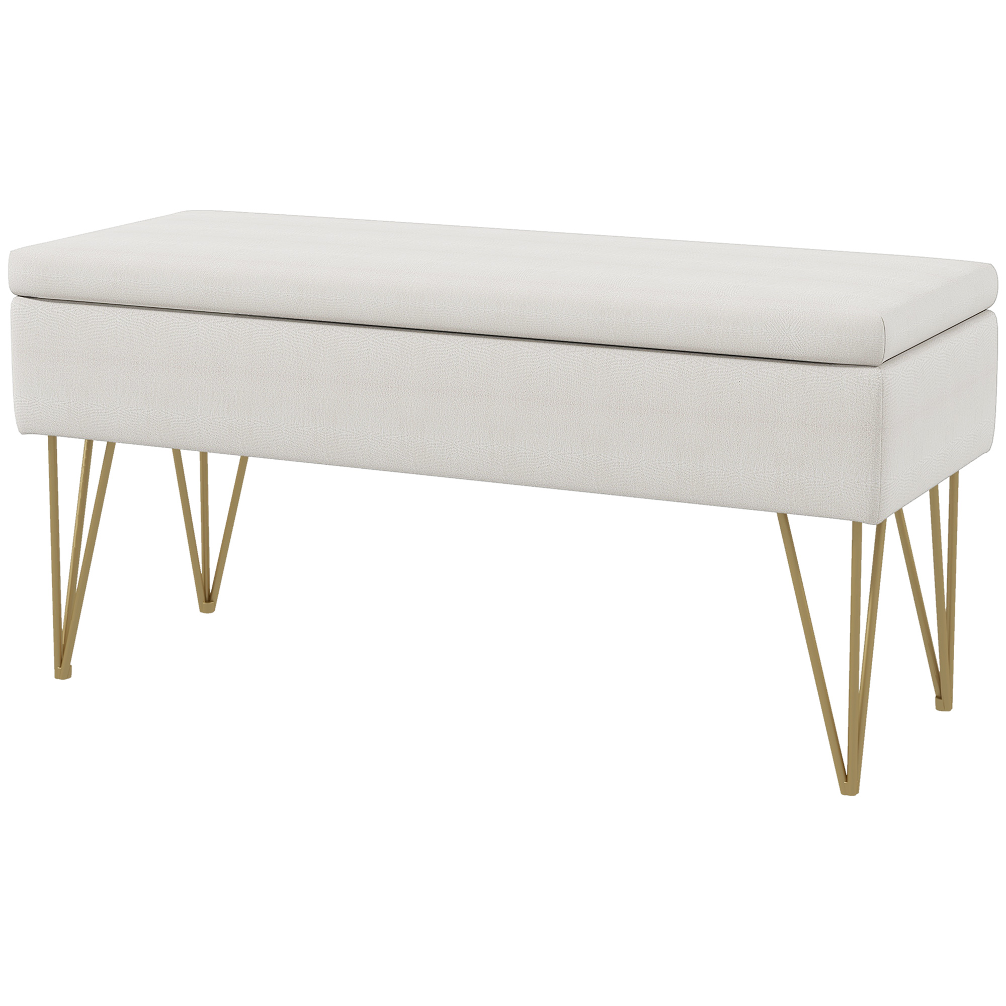 HOMCOM Bettbank mit Stauraum, dicke Polsterung, atmungsaktiver Stoff, Stahlfüße, 100x40x49 cm, Creme
