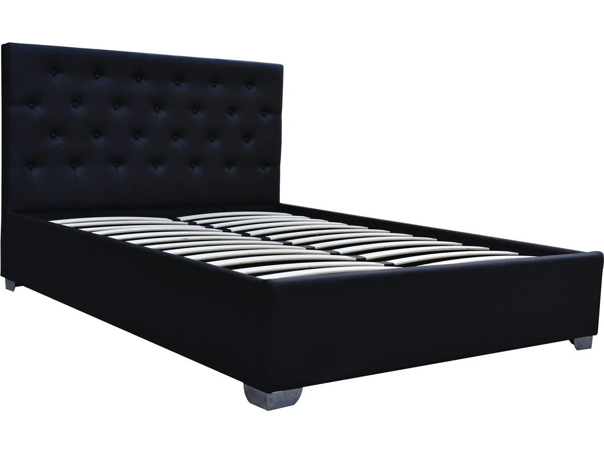 Letto Matrimoniale con Contenitore “TINO” 180x200 cm – Struttura Imbottita in Ecopelle Nera – Rete a Doghe Inclusa
