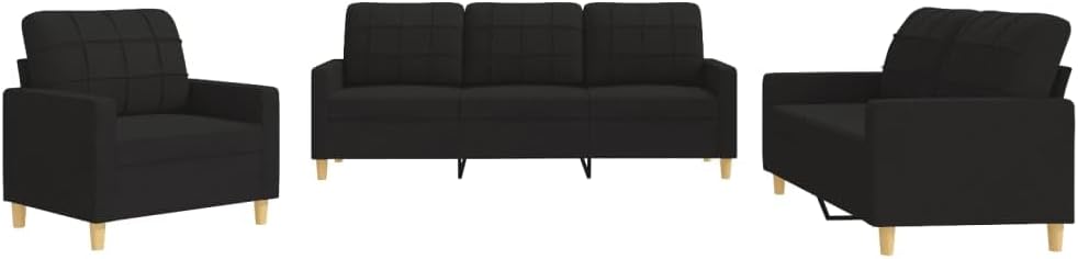 Gecheer Set di 3 divani da salotto moderni, 6 posti, in tessuto nero
