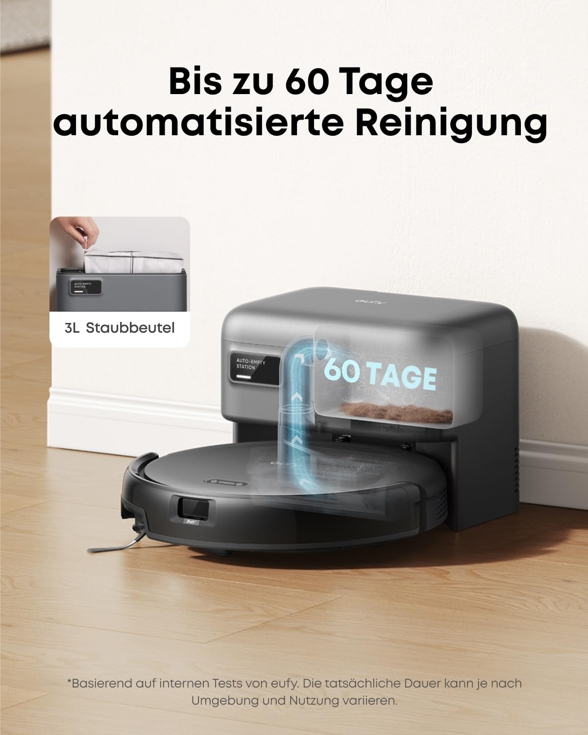 Saugroboter mit automatischer Absaugstation, 4000 Pa Saugkraft, 7,2 cm flach, für Tierhaare