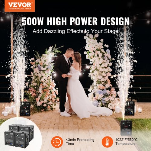 VEVOR 4x Funkenmaschine 500 W Pyrotechnikmaschine Aluminiumlegierung DMX Controller Einstellbar 2–4m Cold Spark Machine 7 min pro Nachladen Ideal für Hochzeit, DJ Show, Partys