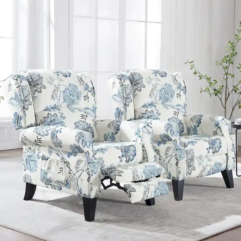 Manual Pushback Recliner Adjustable Accent Chair Wingback Armchair Set of 2