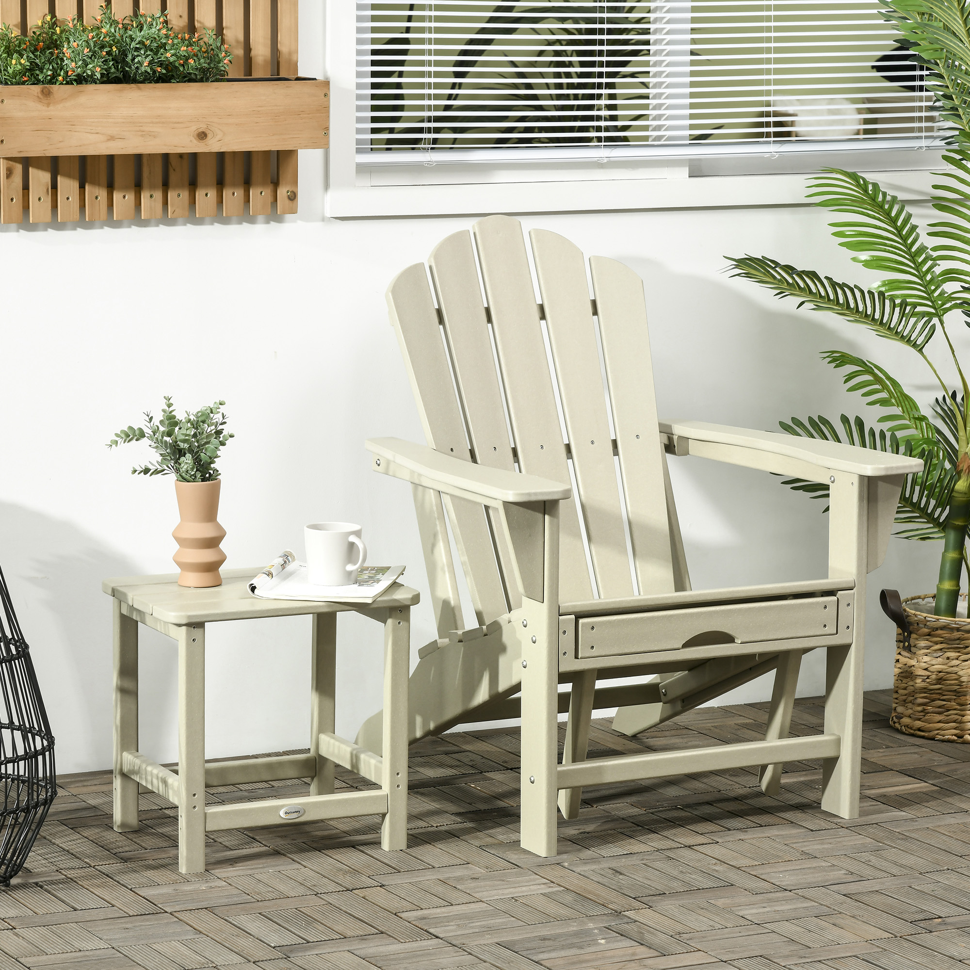 Outsunny Liegestuhl-Set mit Fußhocker und Beistelltisch, klappbar, HDPE, 78 cm x 135 cm x 95 cm, Braun