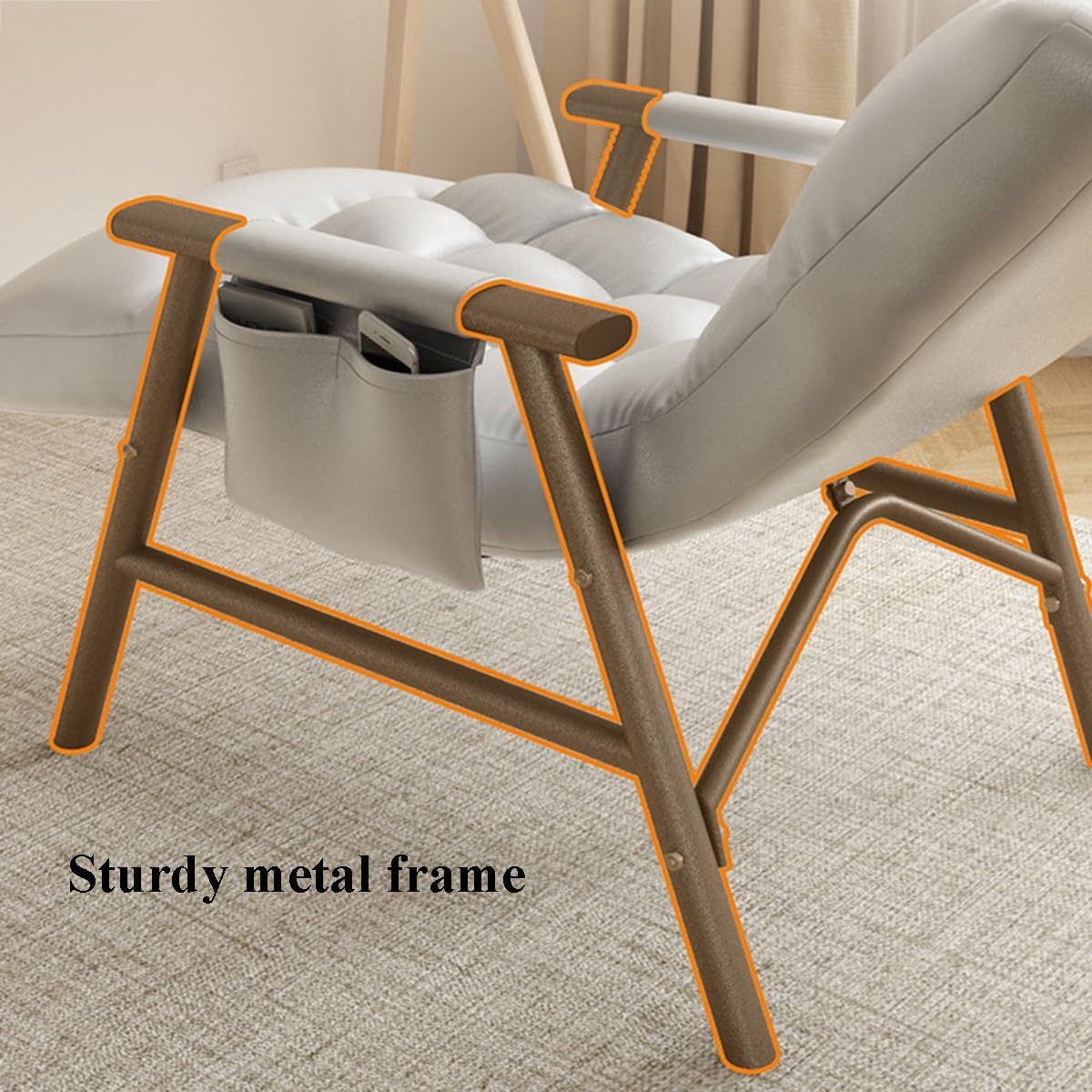Sedia Con Morbido Cuscino Poltrone Relax Da Lettura Per Soggiorno Con Braccioli Moderna Poltrona Lounge Con Tasca Laterale Sedie Con Schienale Regolabile Per Camera Da Letto(Blauw,Black Legs)