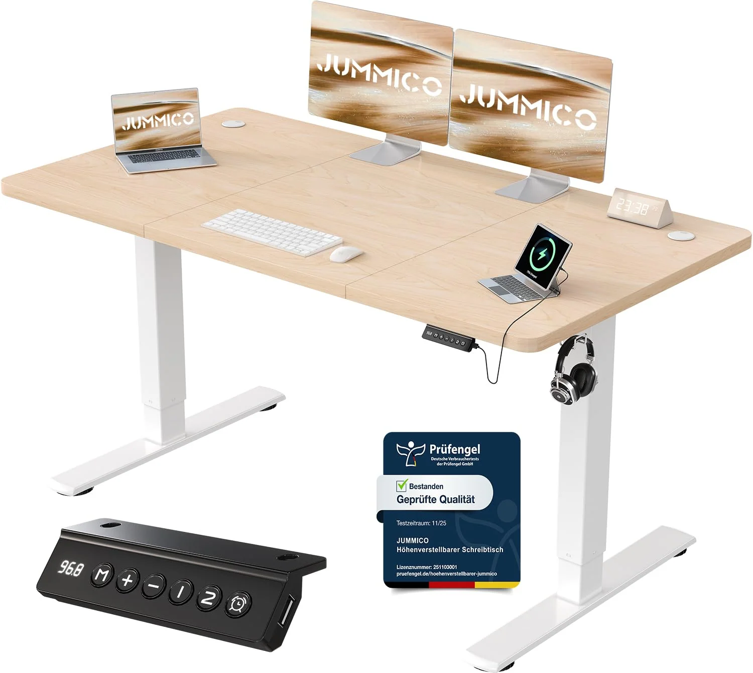 JUMMICO Elektrisch höhenverstellbarer Schreibtisch mit USB-Anschluss