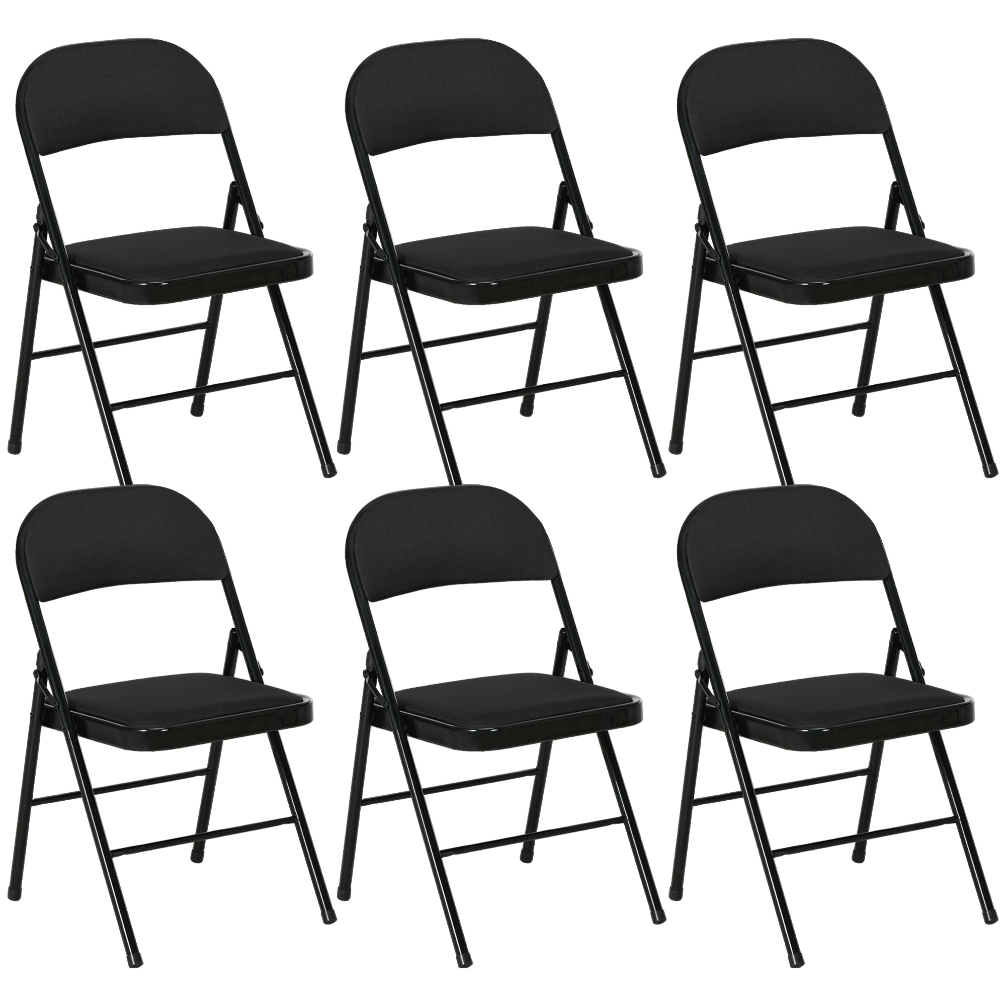 HOMCOM Set von 6 Klappbaren Stühlen mit Gepolsterter Sitzfläche aus Polyester und Stahlgestell, Schwarz