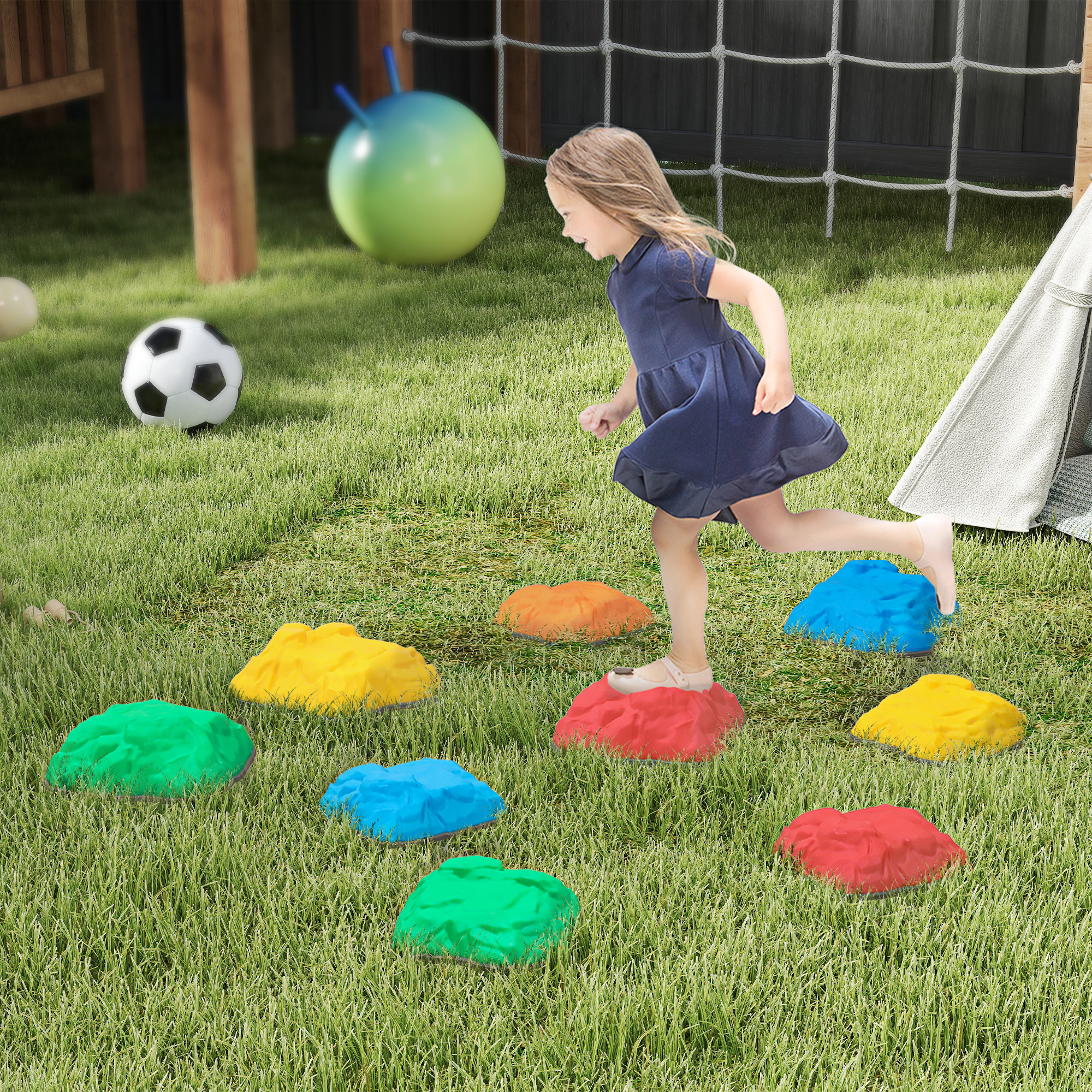 AIYAPLAY 9 rutschfeste Balance-Trittsteine für drinnen und draußen, Koordinations-Förderung, für Kinder von 3-8 Jahren, Bunt
