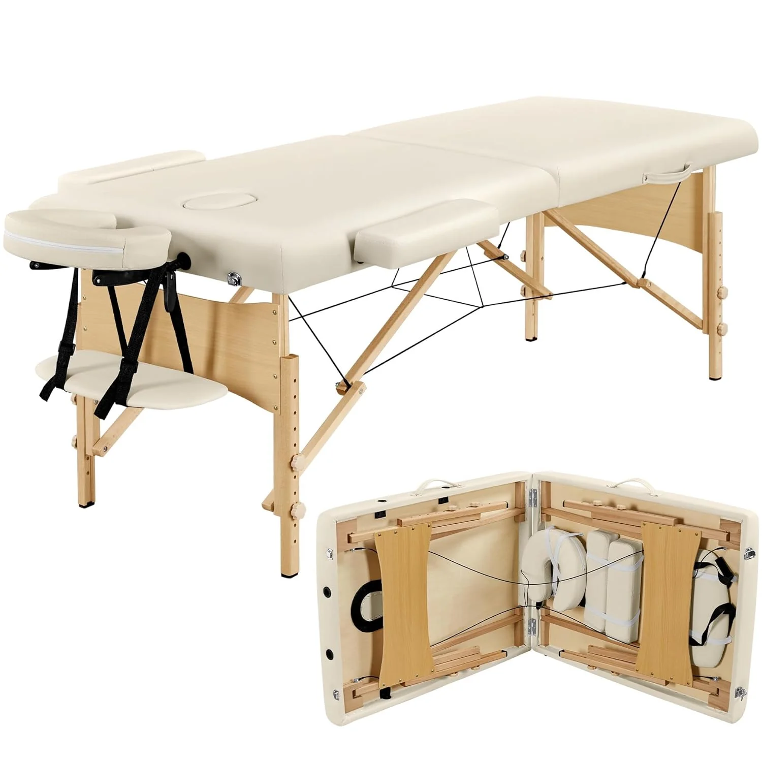 Yaheetech Massage Table Portable Lash Beds Spa Bed Massage Couch Foldable Spa Tables Adjustable 2 Fold with Non-Woven Bag 24 inch, Black