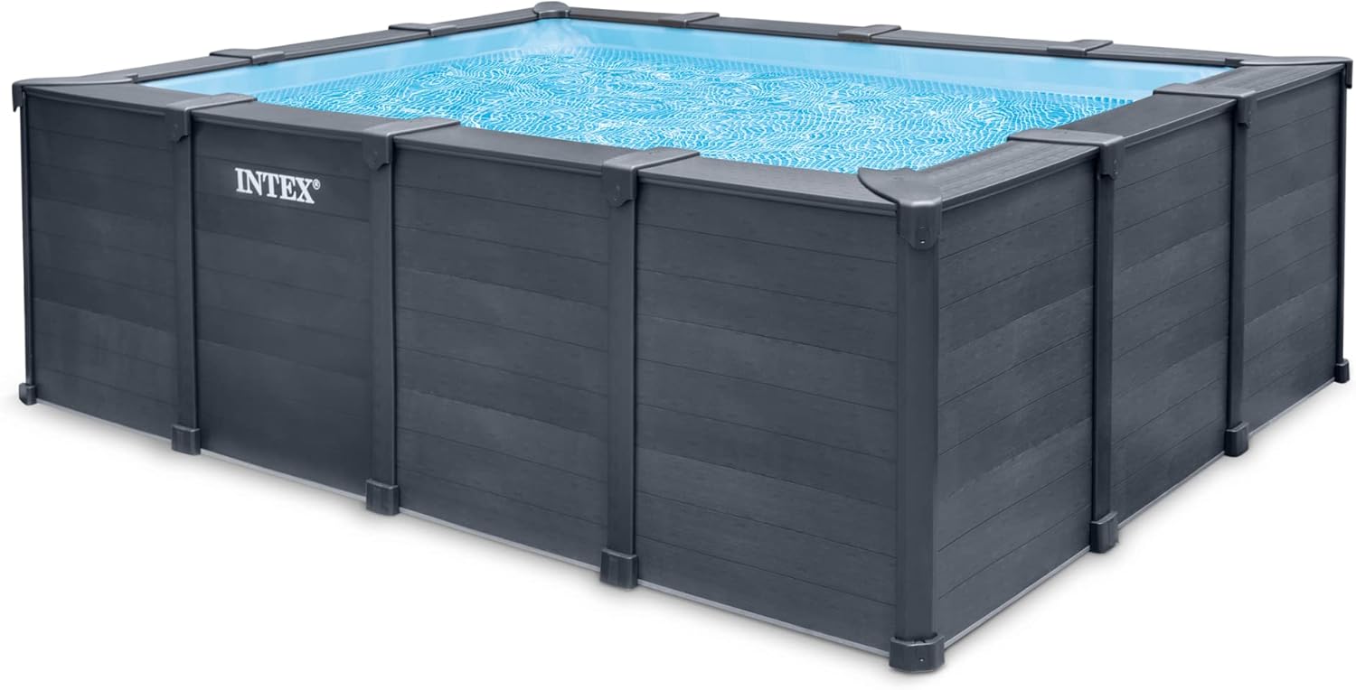 Intex 26396NP - Piscina Graphite Gray Panel Rettangolare, con Pompa Filtro a Sabbia 3500 L/h, Scaletta e Teli, 400x300x124 cm