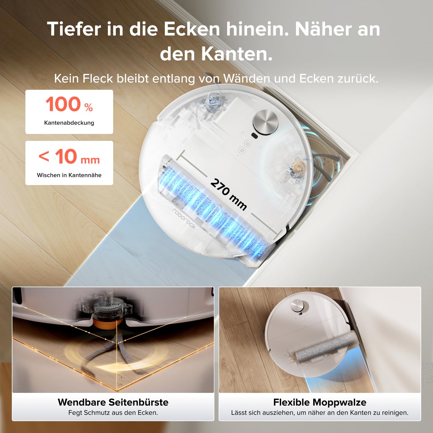 Saugroboter mit Wischwalze Qrevo Edge 2 Flow, 35.000 Pa Saugkraft und 8,98 cm flachem Design
