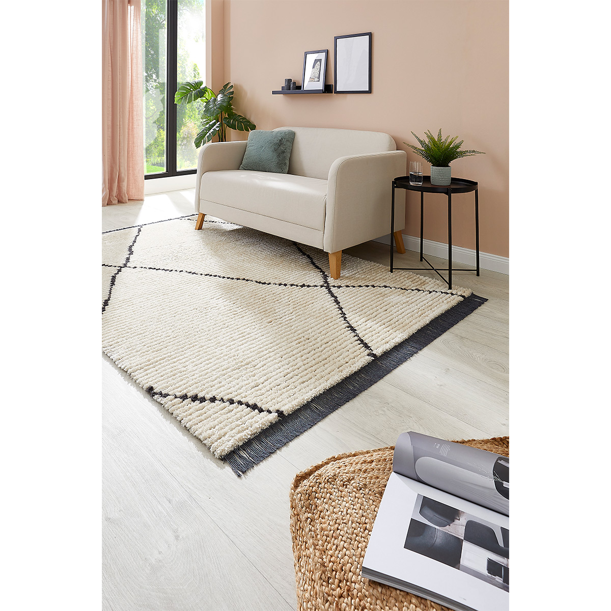 HOMCOM Hochflorteppich mit Fransen Beige 170 x 120 x 2,1 cm