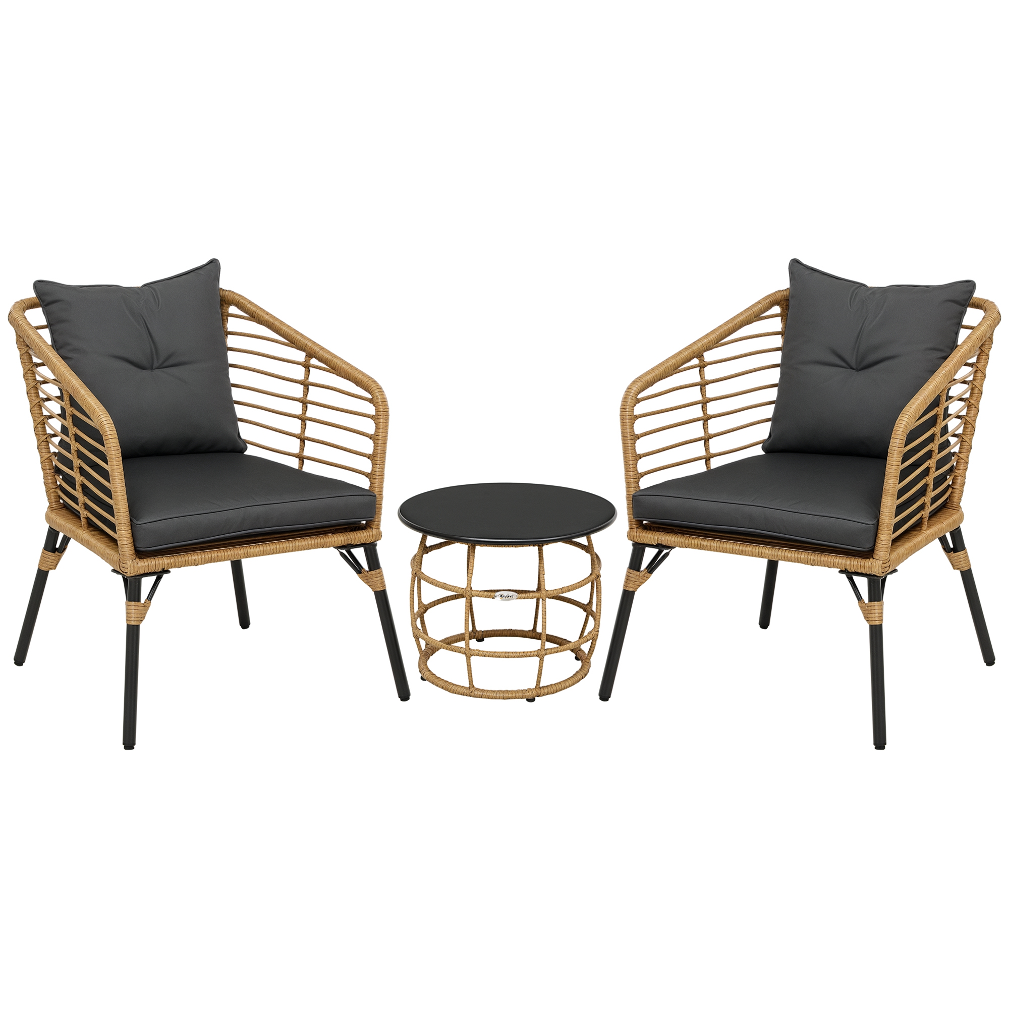 Outsunny 3-teiliges Bistro-Set, wetterbeständig, 1 Beistelltisch, 2 Stühle, 62 cm x 65 cm x 78 cm, Sand+Dunkelgrau