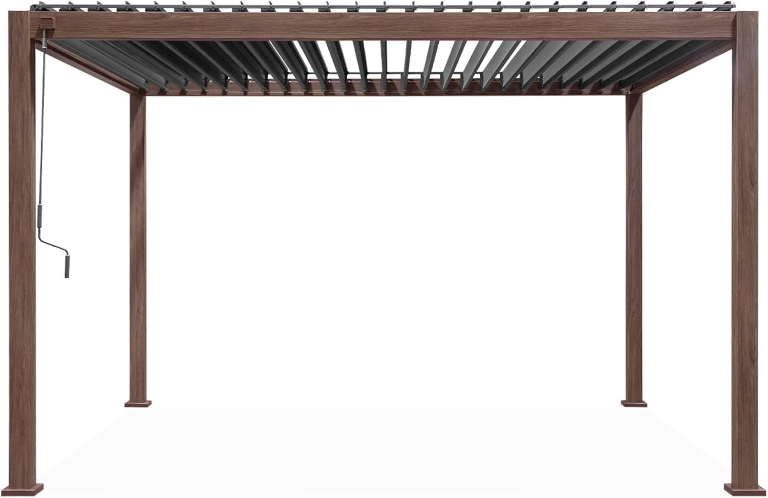 sweeek Pergola bioclimatica 3x4m in Alluminio a lamelle orientabili, Triomphe 3x4m, Marrone Scuro Naturale, 400x300x240 cm