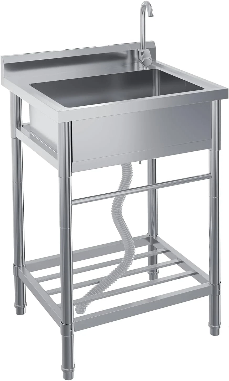 GarveeHome Küchen- & Barwaschbecken, 61x51x104CM, Silber, Edelstahl Spültisch, freistehend Küchenspüle Gewerbliche Spülbecken Mit 1