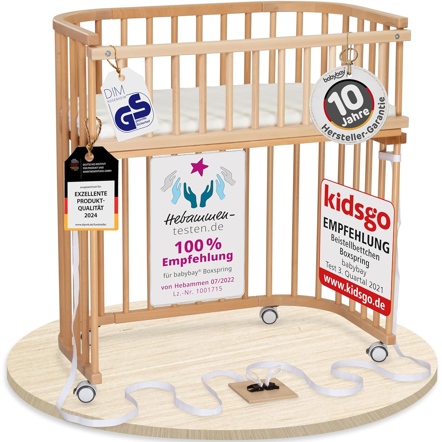 babybay Original Beistellbett aus massivem Buchenholz / kompakt & verwandelbar / Kinderbett Höhe stufenlos verstellbar & umweltfreundlich / mitwachsendes Babybett (weiß lackiert) / inkl. Matratze