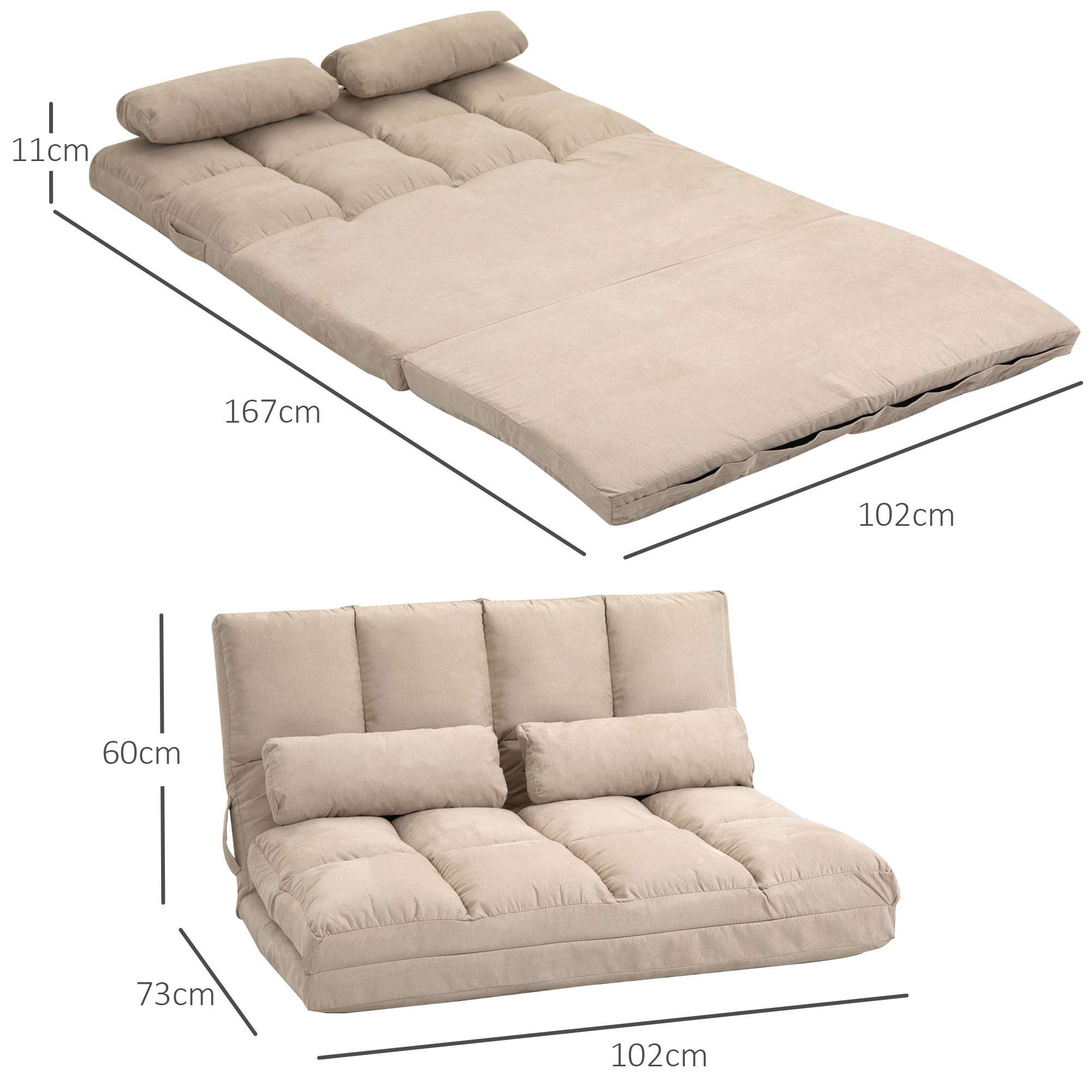 2-in-1 Vloerstoel met Verstelbare Rugleuning, 102 x 73 x 60 cm, Beige