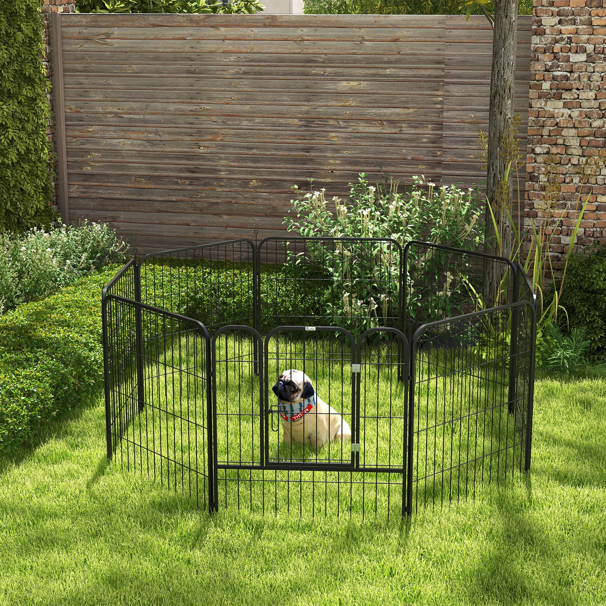 PawHut Welpenauslauf Freigehege Laufstall für Haustier Laufgitter Laufstall Hundegehege individuell gestaltbare Form mit Tür Metall 80 x 80 cm Schwarz