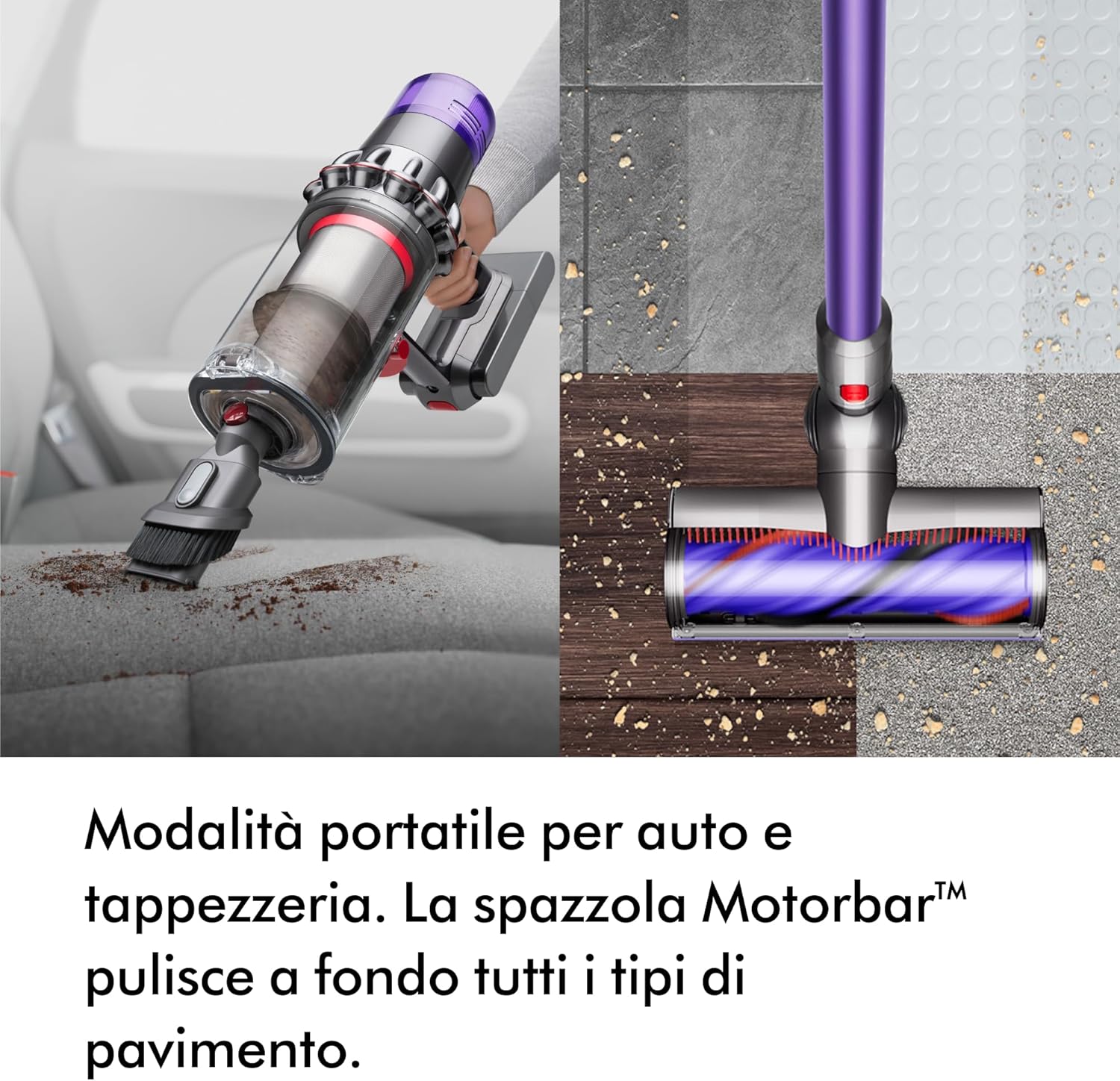 V11™ Advanced aspirapolvere senza filo, 200 Airwatt, autonomia 60 minuti, tecnologia anti-groviglio, aspirapolvere per pavimenti e portatile (Nichel/Viola)