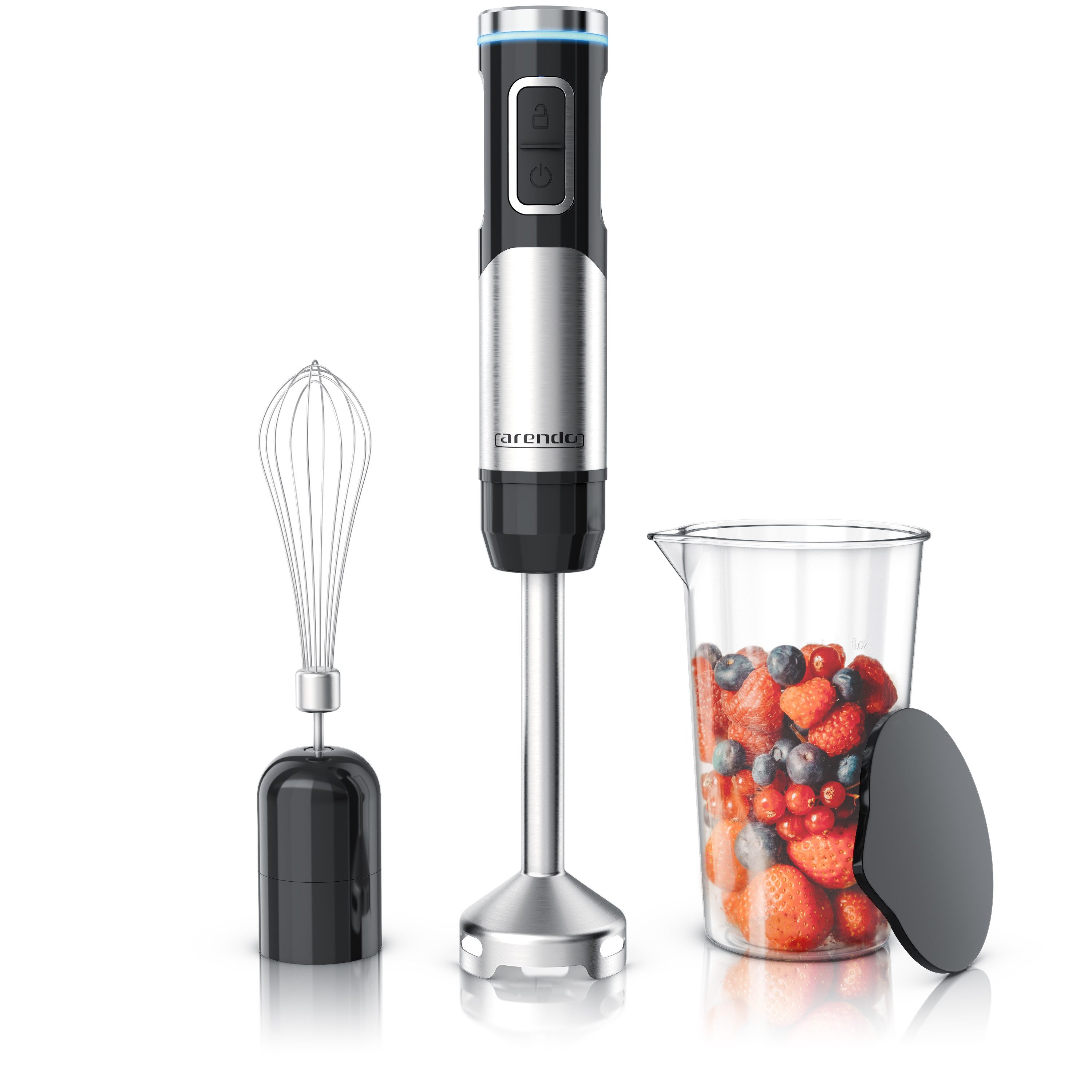 Akku-Stabmixer Edelstahl Pürierstab, Handmixer, stufenlose Regelung, Li-Ionen-Akku