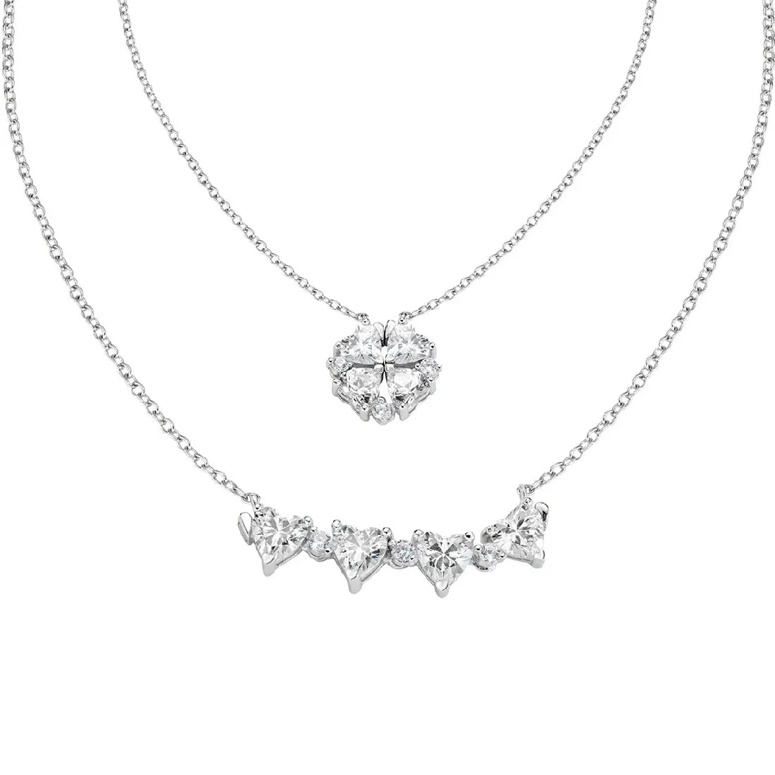 Collana Amen Quadricuore magnetica pietre bianche CLPMHBB