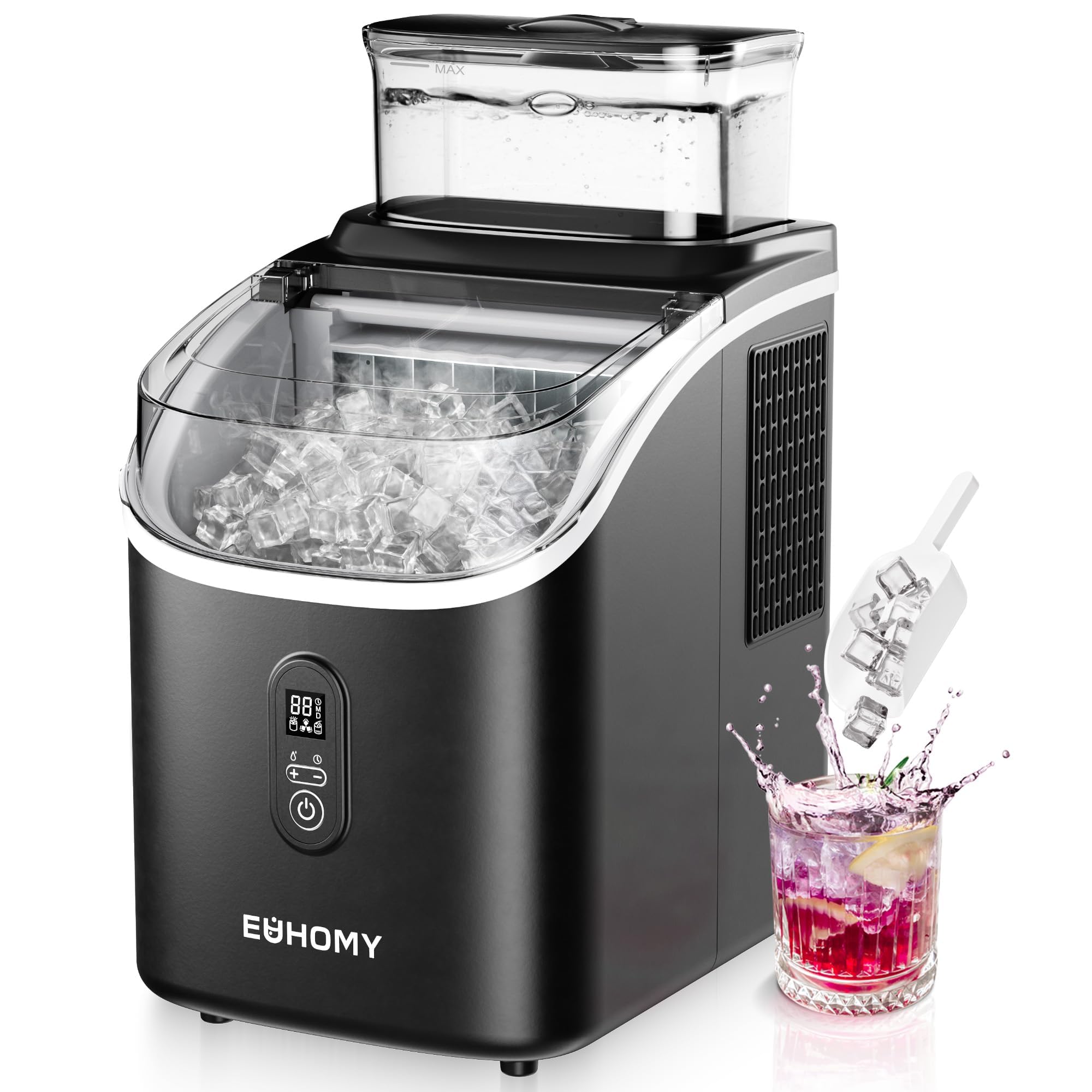 Eiswürfelmaschine HZB-15AF 15 kg Eis pro Tag 16 Eiswürfel in 13 Min 2 l Wassertank selbstreinigend 143 W Schwarz