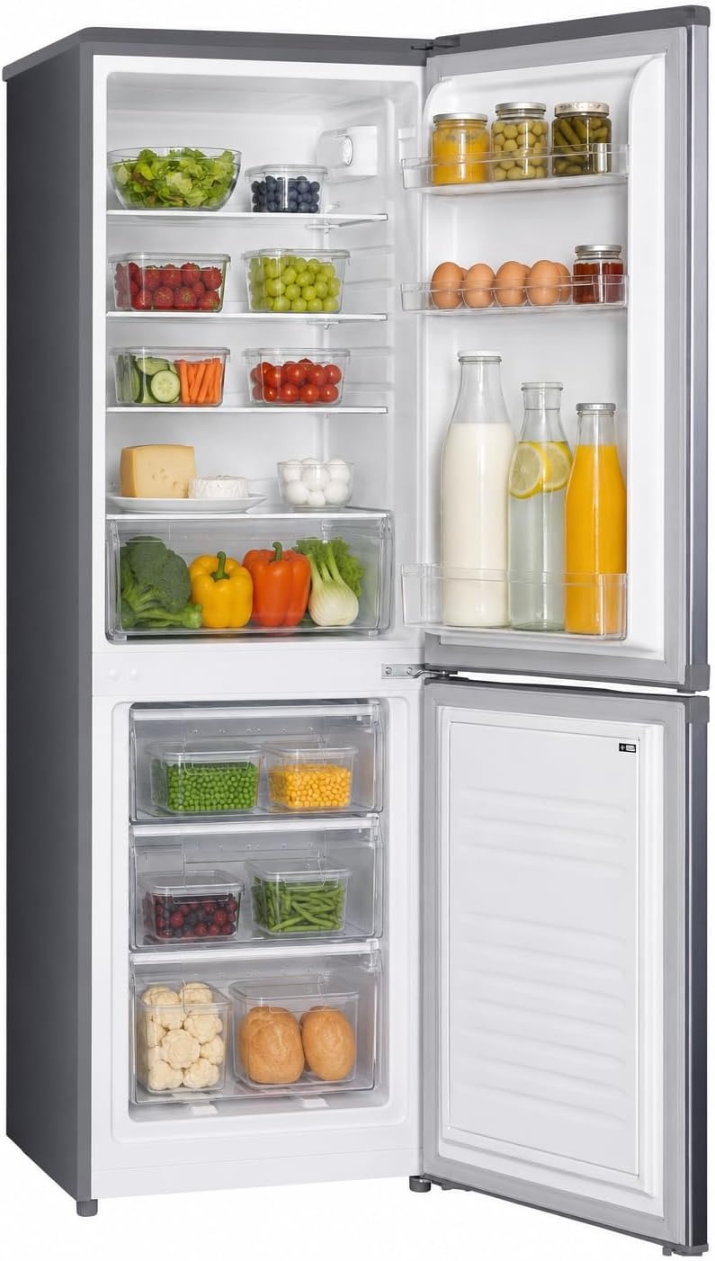 Candy Frigorifero Combinato a 2 Porte, 207 L, Libera Installazione, Classe E, Compatto, Temperatura Regolabile, Luce LED, Cassetto Crisper, 55 x 58 x 151 cm, Argento - CHCS514EX