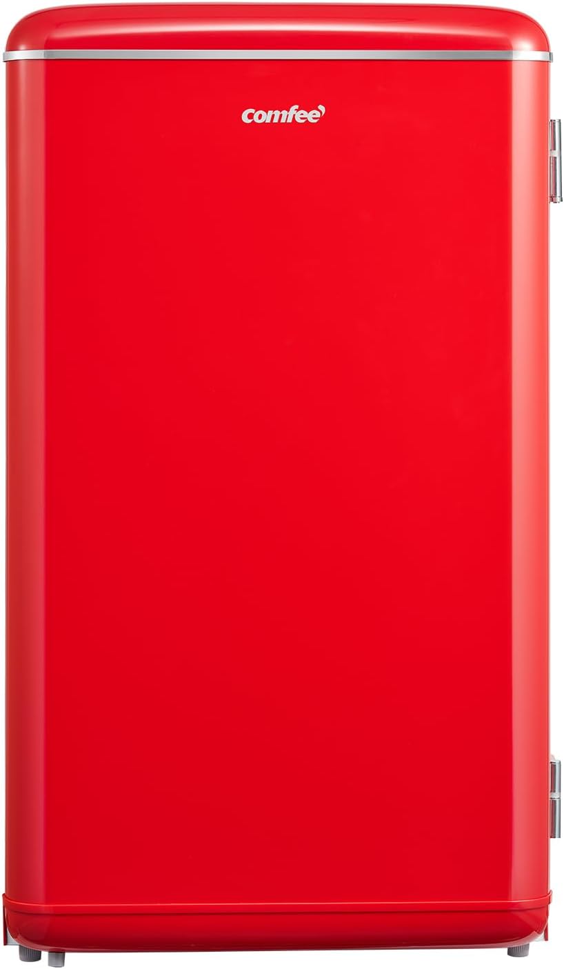 COMFEE' RCD93RE2EURT(E) Frigorifero Monoporta 93L, Design Retrò, Controllo Temperatura Regolabile, Adatto per Casa, Ufficio e Altre Applicazioni Domestiche, Colore Rosso