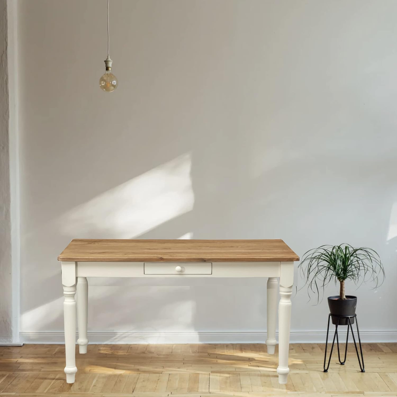 Biscottini Tavolo scrivania legno 140x80x80 cm - Tavolo cucina in massello di tiglio - Tavolo da pranzo per interni ed esterni - Tavolo legno massello con cassetto