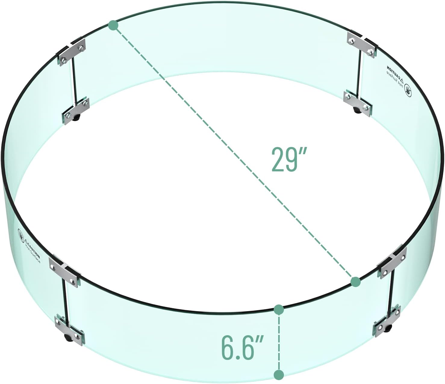 Skyflame 29" Round Glass Wind Guard, Upgraded Prevent Falling Apart Thick/Clear Tempered Glass Panel with Hard Aluminum Corner Bracket & Feet for 24" Round Fire Pit Burner Pans
