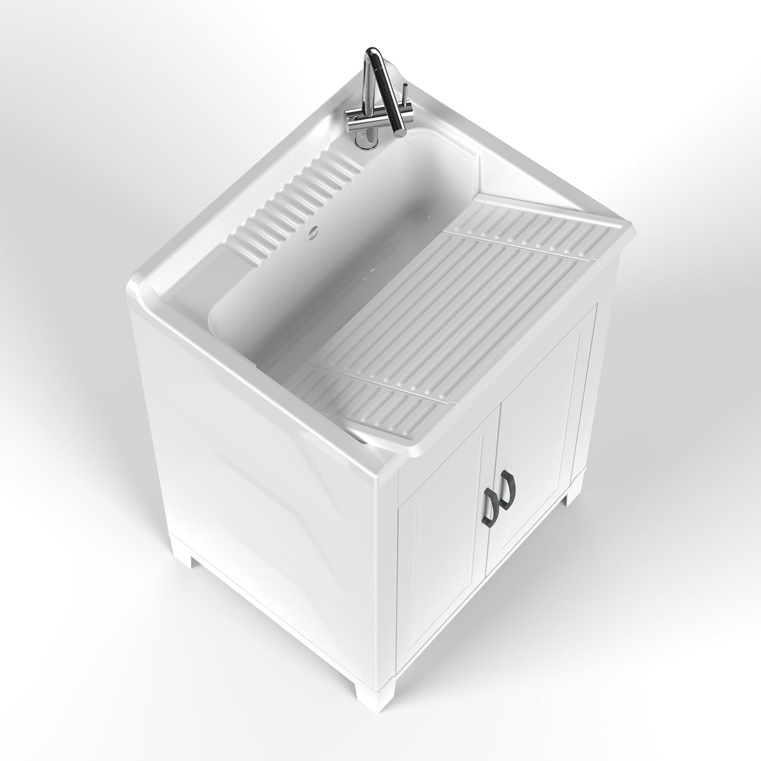 Adventa: Mobile lavatoio in resina di PP, Facile da montare, Vasca Resistente agli acidi di uso comune, Lavanderia, Garage, Esterno, 60L x 50P x 85H cm, Bianco
