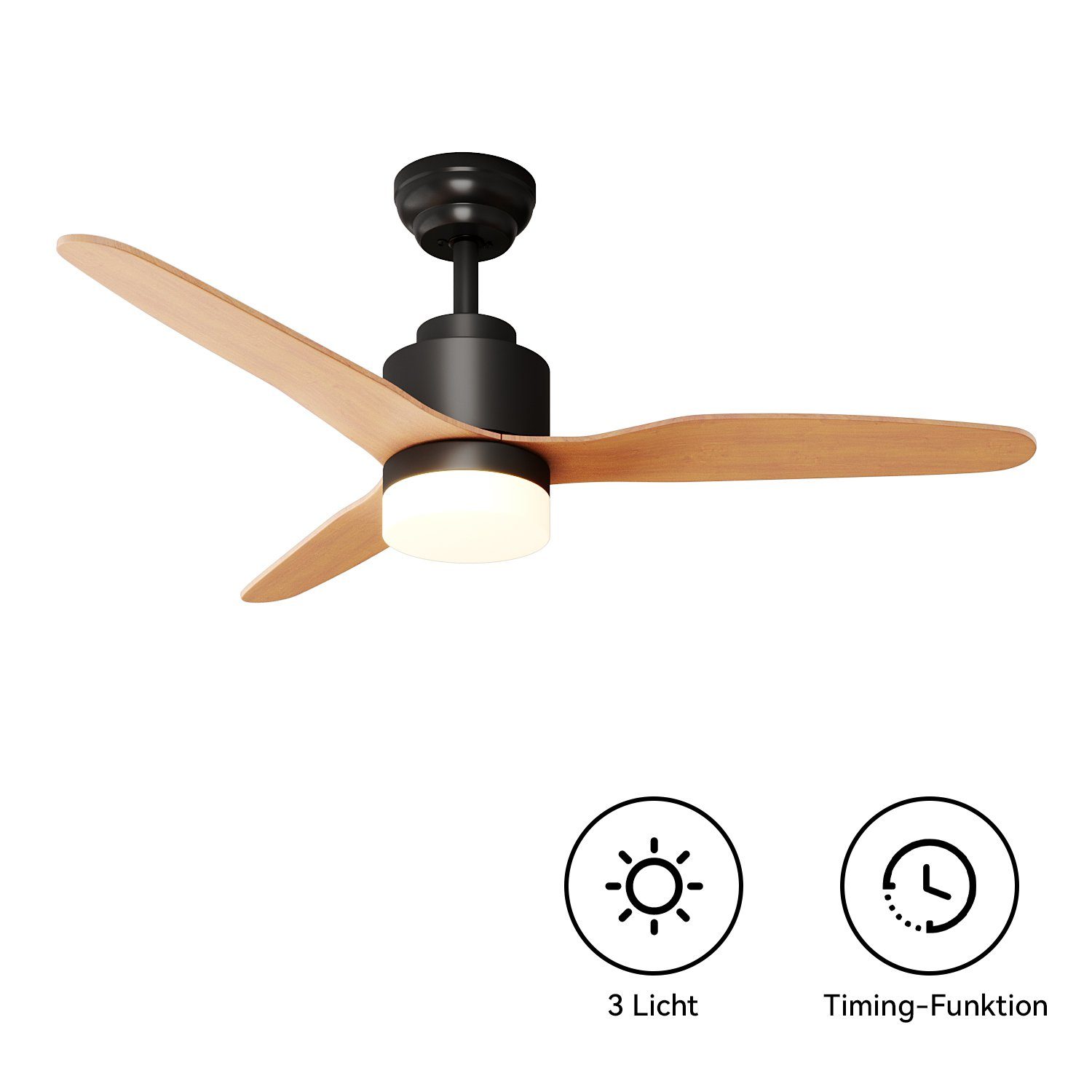 Deckenventilator 119 cm, 3 Flügel, 3 Leistungsstufen, leise mit Beleuchtung dimmbar