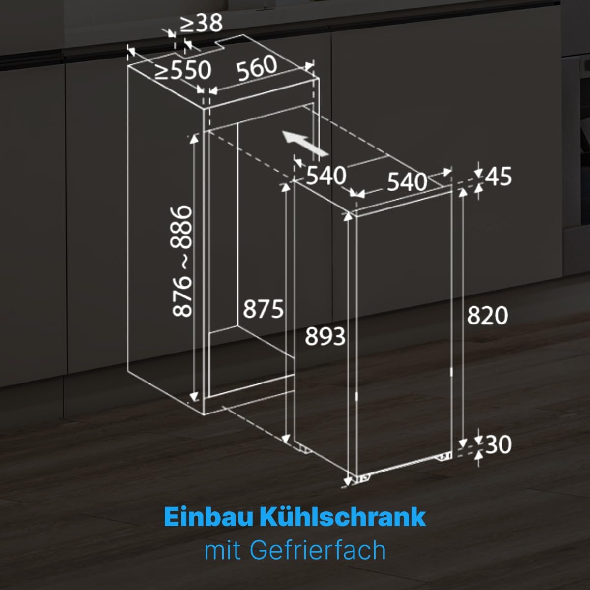 Einbaukühlschrank mit Gefrierfach 118 L, Abtauautomatik und wechselbarem Türanschlag, KSE 7810