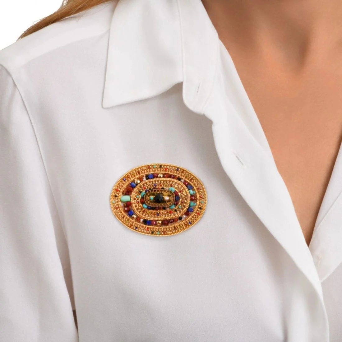 Spilla Satellite dorata con pietre multicolor PE30/MT