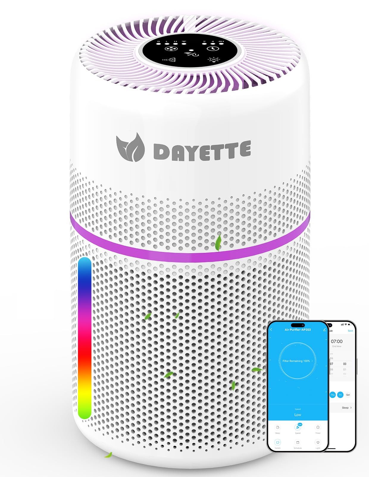 Luftreiniger mit HEPA Filter Smart App & Alexa Steuerung für Zuhause 7-Farben licht