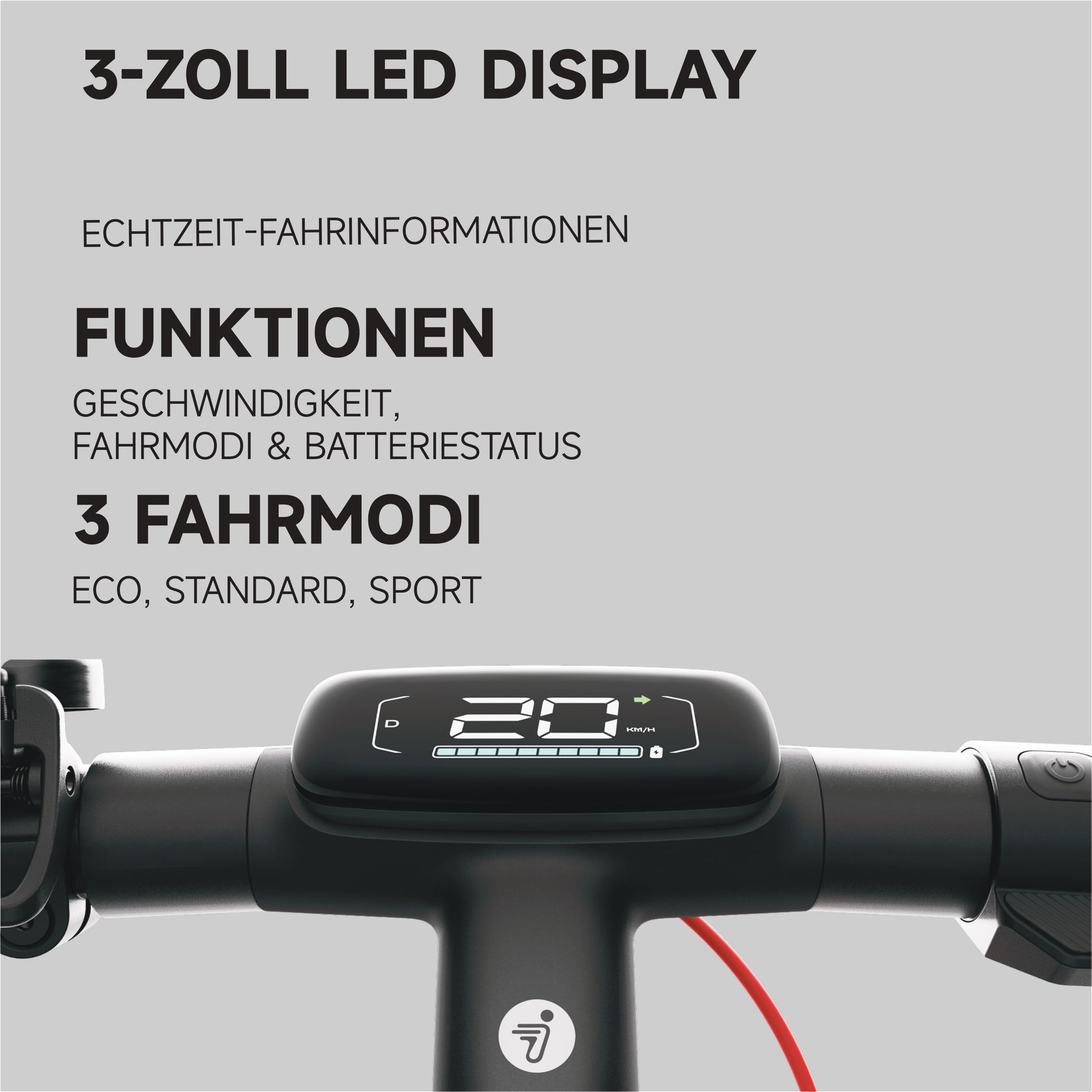 E-Scooter E3 D mit Straßenzulassung 800 W 20 km/h 10-Zoll-Reifen 45 km Reichweite 100 kg Tragkraft IPX5 Federung