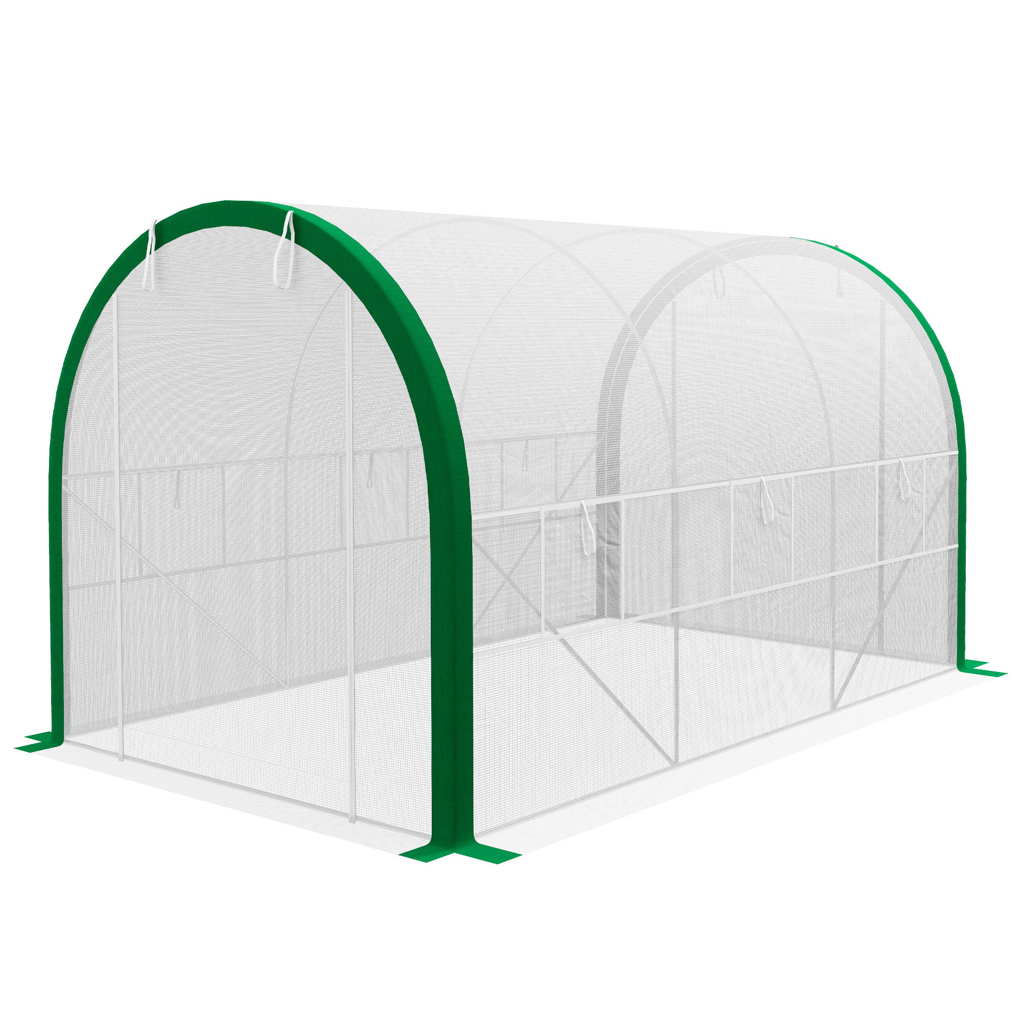 Outsunny Tunnel-Gewächshaus, Treibhaus, Reißverschlusstüren, Netzfenster, Metallrahmen, 3,5 x 2 x 2m, Weiß