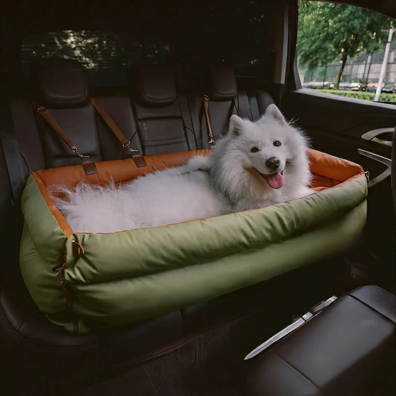 Dog Car Seat Booster �C Faux Leather with Plush Padding & Non-Slip Base