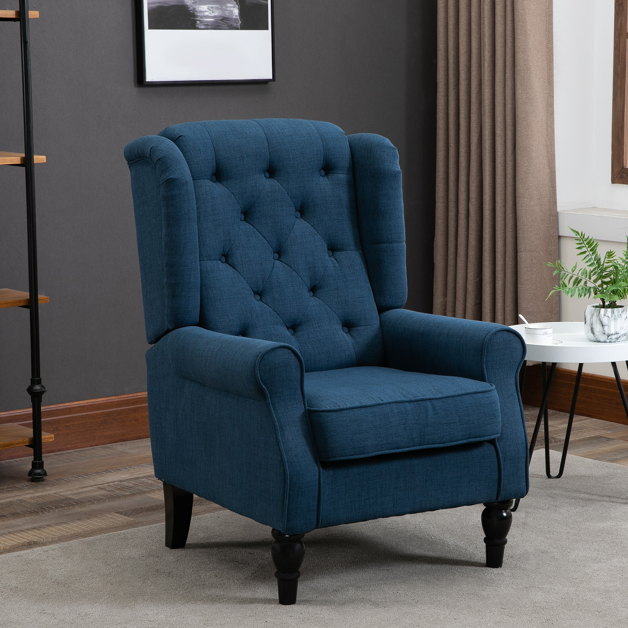 HOMCOM Eleganter Ohrensessel, dick gepolstert, abnehmbarer Bezug, 74 x 86 x 102 cm, Blau