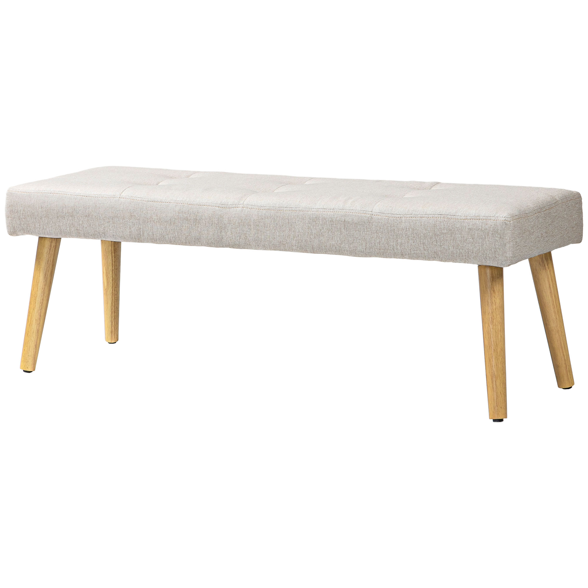 HOMCOM Bettbank, Sitzbank, weicher Bezug, Leinenoptik, bis 120 kg, Naturholzbeine, 120x41x43cm, Creme