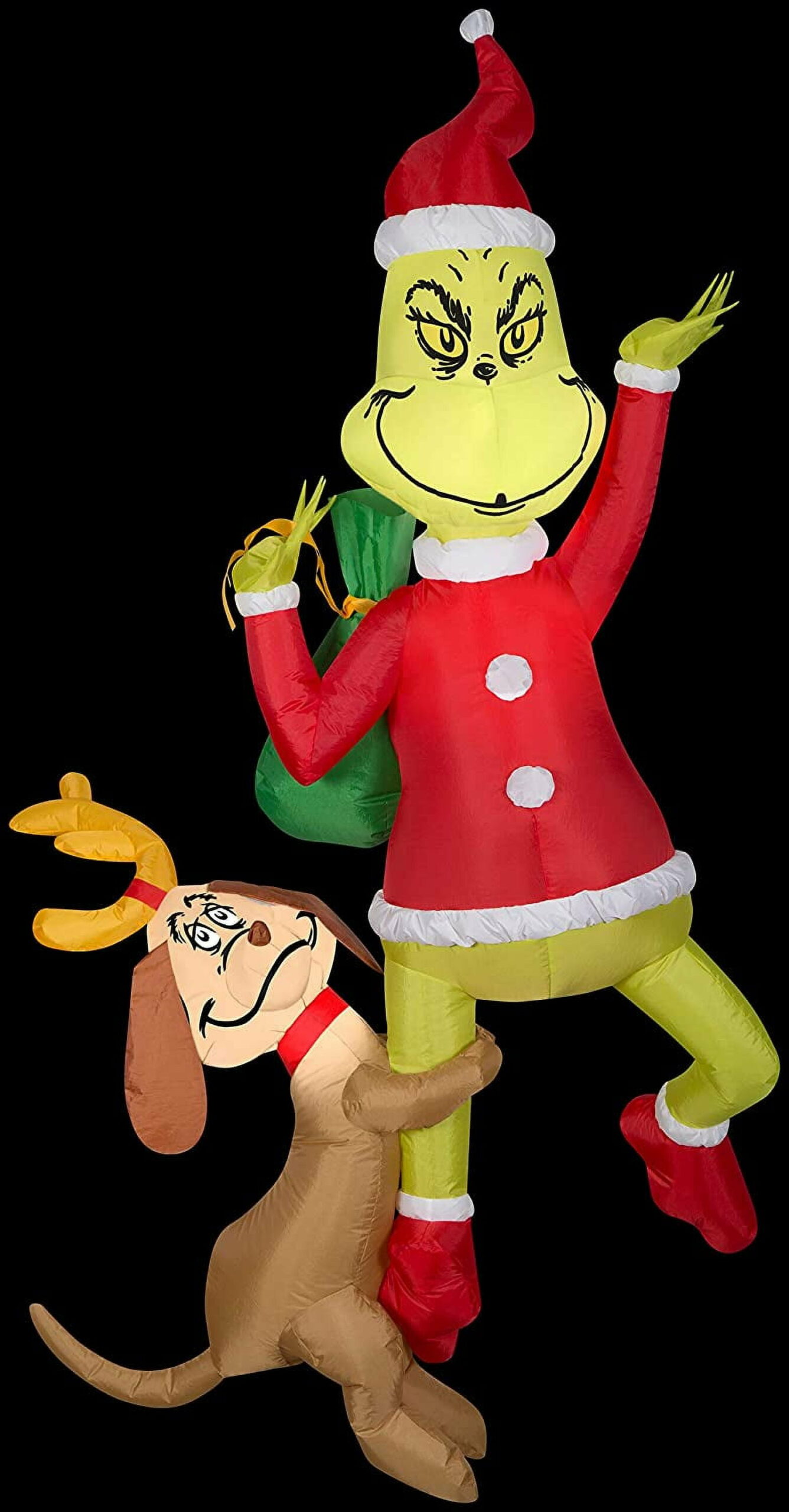 Gemmy Dr. Seuss The Grinch & Max Inflatable LED Yard Decoration, 72′′x43′′x19′′