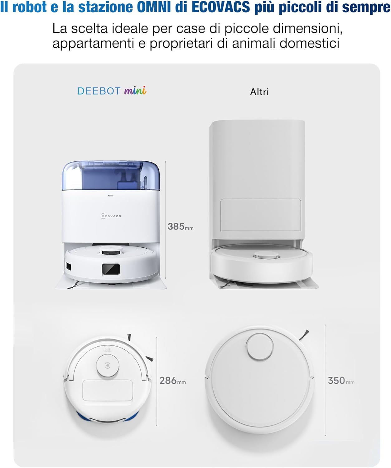 ECOVACS DEEBOT MINI Robot Aspirapolvere Lavapavimenti, 9000Pa, ZeroTangle 2.0, TrueMapping 2.0, Asciugatura ad Aria Calda 45°C, Svuotamento Automatico, Lavaggio Profondo Intelligente, Blu