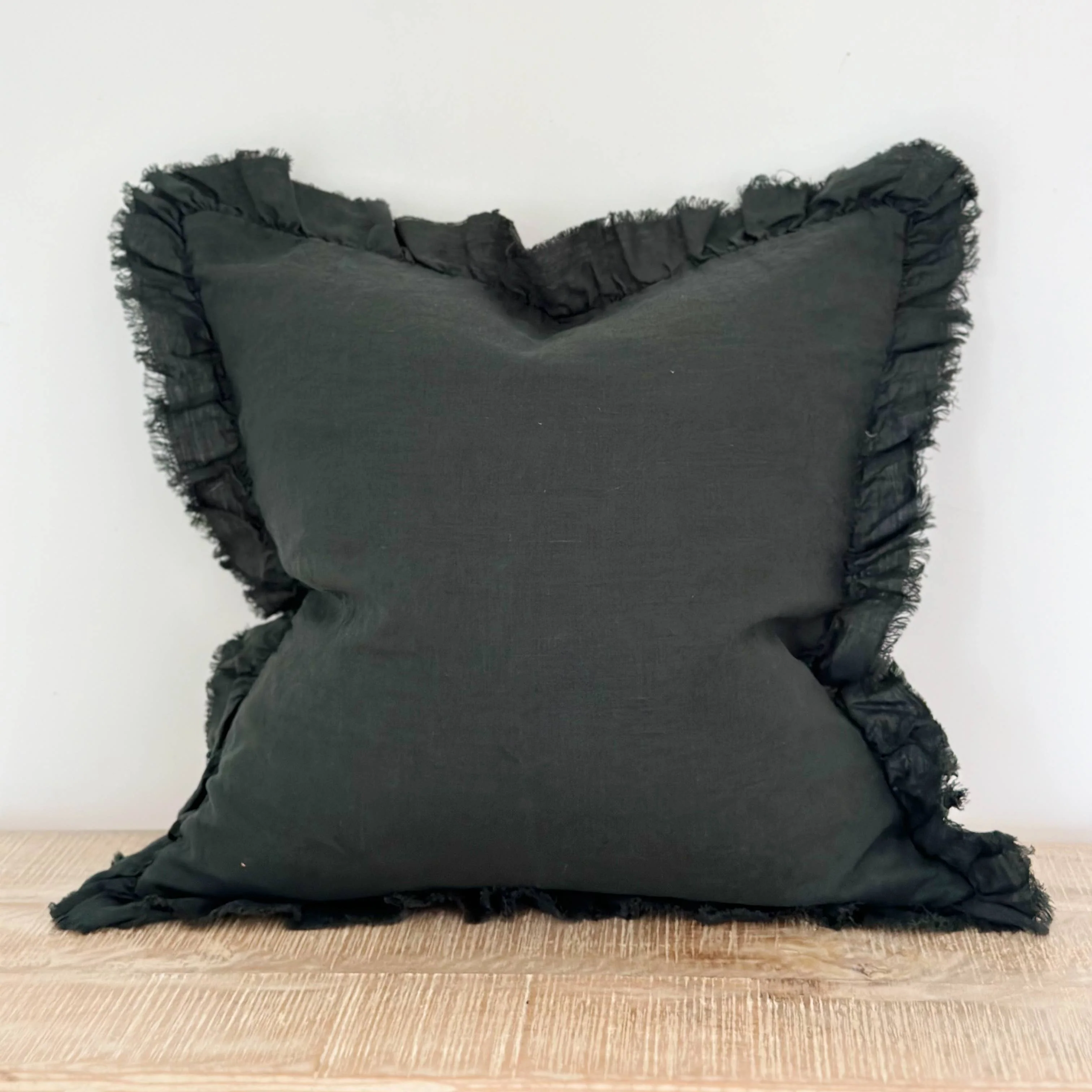 Forest Green Cushion with Feather Filling �C Linen 45x45cm